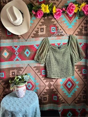 torrid Olive Green Smocked Puff Sleeve Blouse